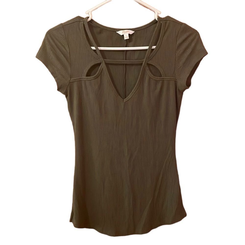 •CANDIE’S• army green ribbed top in size small
